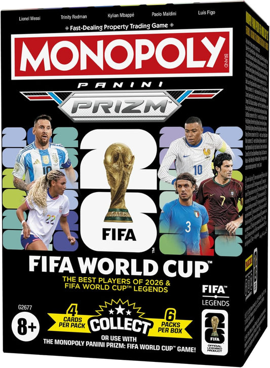 Monopoly Panini Prizm: FIFA World Cup Trading Cards Booster Box | Current Stars and FIFA World Cup Legends | Gifts for Soccer Fans